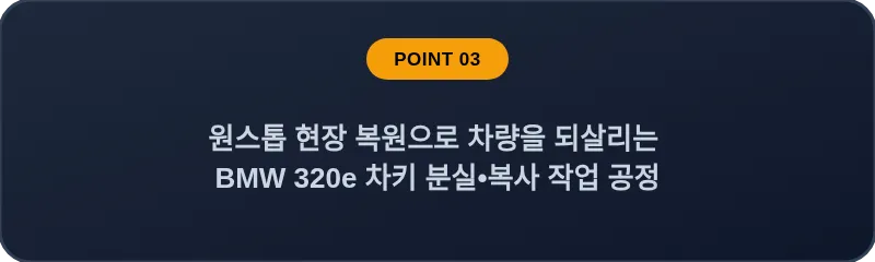원스톱 현장 복원으로 차량을 되살리는 BMW 320e 차키 분실, 스마트키 복사 작업 공정