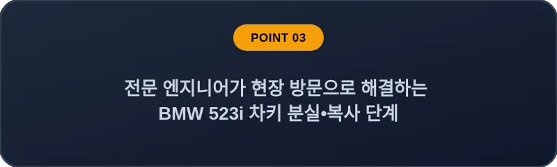 전문 엔지니어가 현장 방문으로 해결하는 BMW 523i 차키 분실, 스마트키 복사 단계