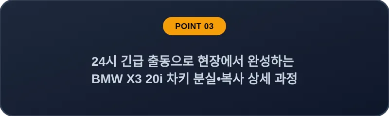 24시 긴급 출동으로 현장에서 완성하는 BMW X3 20i 차키 분실, 스마트키 복사 상세 과정
