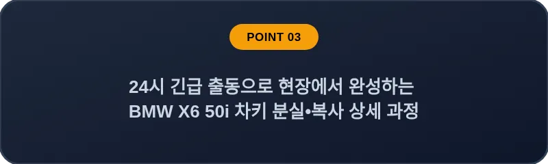 24시 긴급 출동으로 현장에서 완성하는 BMW X6 50i 차키 분실, 스마트키 복사 상세 과정