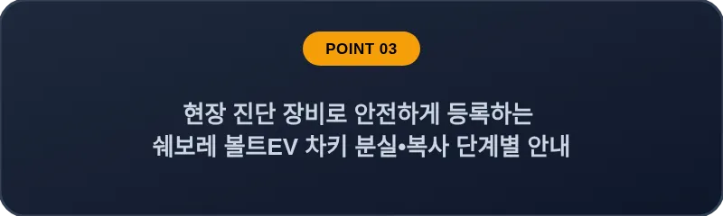 현장 진단 장비로 안전하게 등록하는 쉐보레 볼트EV 차키 분실, 스마트키 복사 단계별 안내