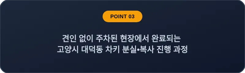 견인 없이 주차된 현장에서 완료되는 고양시 대덕동 차키 분실, 스마트키 복사 진행 과정