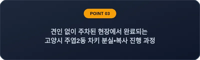 견인 없이 주차된 현장에서 완료되는 고양시 주엽2동 차키 분실, 스마트키 복사 진행 과정