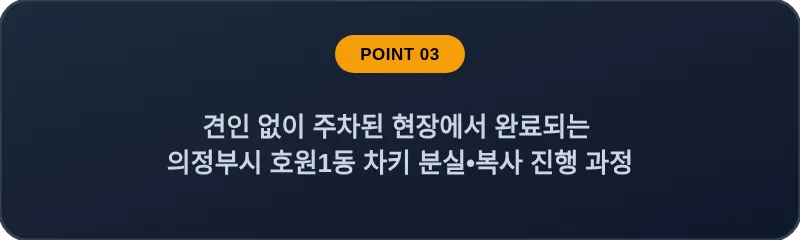 견인 없이 주차된 현장에서 완료되는 의정부시 호원1동 차키 분실, 스마트키 복사 진행 과정