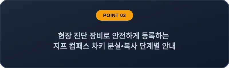 현장 진단 장비로 안전하게 등록하는 지프 컴패스 차키 분실•복사 단계별 안내