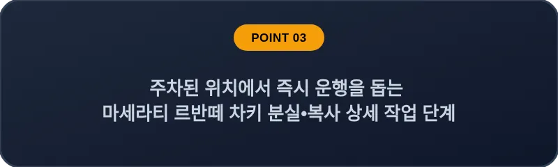 주차된 위치에서 즉시 운행을 돕는 마세라티 르반떼 차키 분실•복사 상세 작업 단계