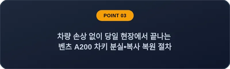 차량 손상 없이 당일 현장에서 끝나는 벤츠 A200 차키 분실•복사 복원 절차