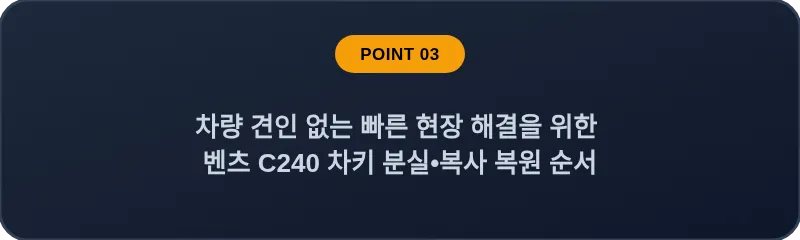 차량 견인 없는 빠른 현장 해결을 위한 벤츠 C240 차키 분실•복사 복원 순서