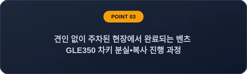 견인 없이 주차된 현장에서 완료되는 벤츠 GLE350 차키 분실•복사 진행 과정