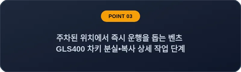 주차된 위치에서 즉시 운행을 돕는 벤츠 GLS400 차키 분실•복사 상세 작업 단계
