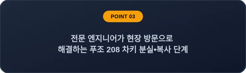 전문 엔지니어가 현장 방문으로 해결하는 푸조 208 차키 분실•복사 단계