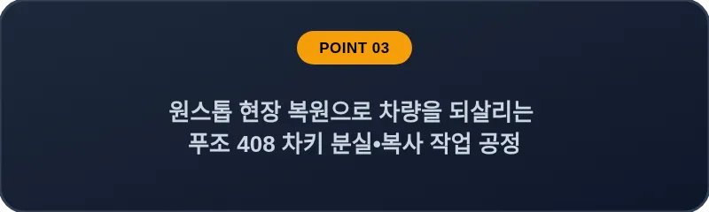 원스톱 현장 복원으로 차량을 되살리는 푸조 408 차키 분실•복사 작업 공정