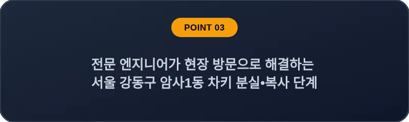 전문 엔지니어가 현장 방문으로 해결하는 서울 강동구 암사1동 차키 분실•복사 단계