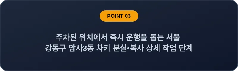주차된 위치에서 즉시 운행을 돕는 서울 강동구 암사3동 차키 분실•복사 상세 작업 단계