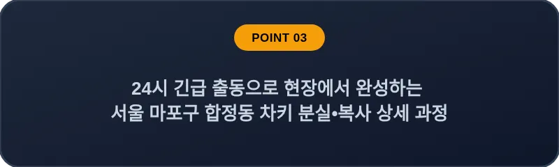 24시 긴급 출동으로 현장에서 완성하는 서울 마포구 합정동 차키 분실•복사 상세 과정