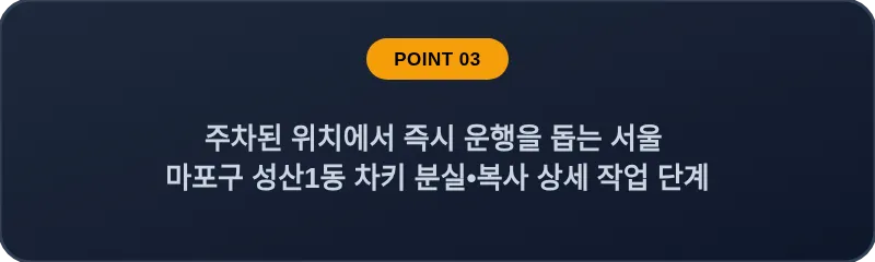 주차된 위치에서 즉시 운행을 돕는 서울 마포구 성산1동 차키 분실•복사 상세 작업 단계