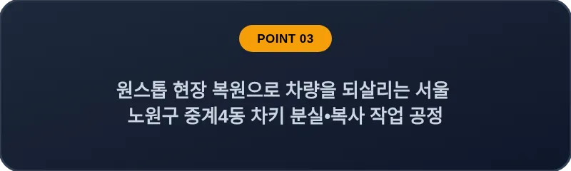 원스톱 현장 복원으로 차량을 되살리는 서울 노원구 중계4동 차키 분실•복사 작업 공정