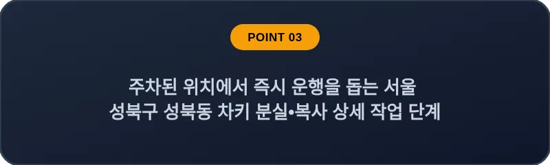 주차된 위치에서 즉시 운행을 돕는 서울 성북구 성북동 차키 분실•복사 상세 작업 단계