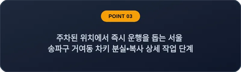 주차된 위치에서 즉시 운행을 돕는 서울 송파구 거여동 차키 분실•복사 상세 작업 단계