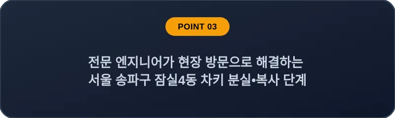 전문 엔지니어가 현장 방문으로 해결하는 서울 송파구 잠실4동 차키 분실•복사 단계