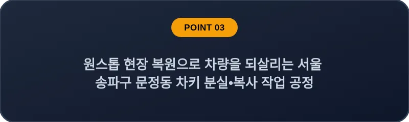 원스톱 현장 복원으로 차량을 되살리는 서울 송파구 문정동 차키 분실•복사 작업 공정