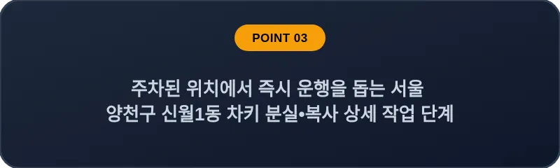 주차된 위치에서 즉시 운행을 돕는 서울 양천구 신월1동 차키 분실•복사 상세 작업 단계