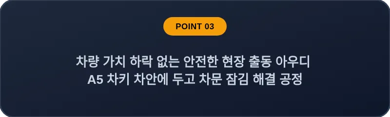 차량 가치 하락 없는 안전한 현장 출동 아우디 A5 차키 차안에 두고 차문 잠김 해결 공정