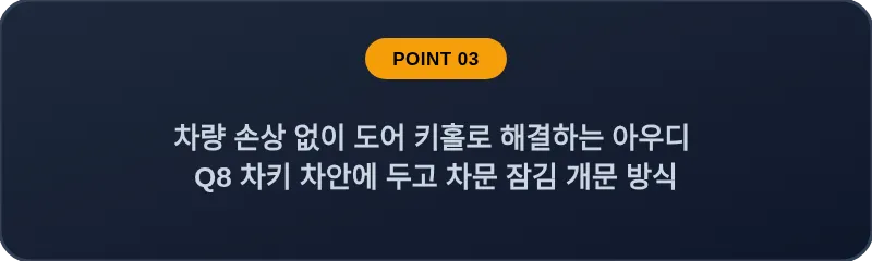 차량 손상 없이 도어 키홀로 해결하는 아우디 Q8 차키 차안에 두고 차문 잠김 개문 방식