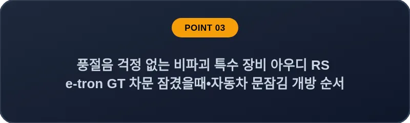풍절음 걱정 없는 비파괴 특수 장비 아우디 RS e-tron GT 차문 잠겼을때 자동차 문잠김 개방 순서