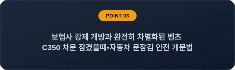 보험사 강제 개방과 완전히 차별화된 벤츠 C350 차문 잠겼을때 자동차 문잠김 안전 개문법