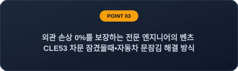 외관 손상 0%를 보장하는 전문 엔지니어의 벤츠 CLE53 차문 잠겼을때 자동차 문잠김 해결 방식