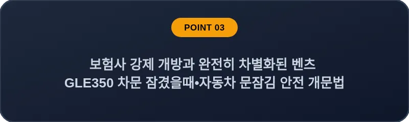 보험사 강제 개방과 완전히 차별화된 벤츠 GLE350 차문 잠겼을때 자동차 문잠김 안전 개문법