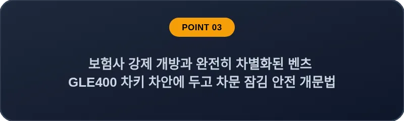 보험사 강제 개방과 완전히 차별화된 벤츠 GLE400 차키 차안에 두고 차문 잠김 안전 개문법