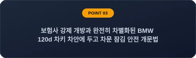 보험사 강제 개방과 완전히 차별화된 BMW 120d 차키 차안에 두고 차문 잠김 안전 개문법
