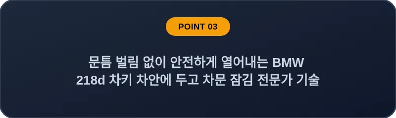 문틈 벌림 없이 안전하게 열어내는 BMW 218d 차키 차안에 두고 차문 잠김 전문가 기술