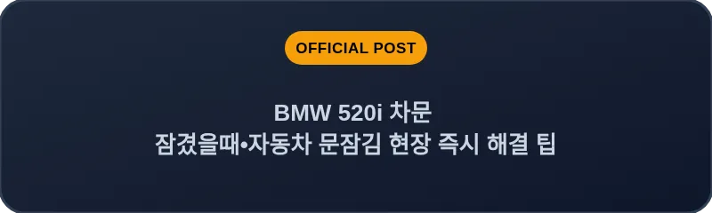 BMW 520i 차문 잠겼을때 자동차 문잠김 현장 즉시 해결 팁