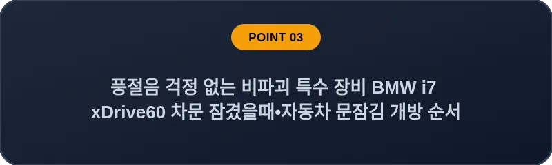 풍절음 걱정 없는 비파괴 특수 장비 BMW i7 xDrive60 차문 잠겼을때 자동차 문잠김 개방 순서