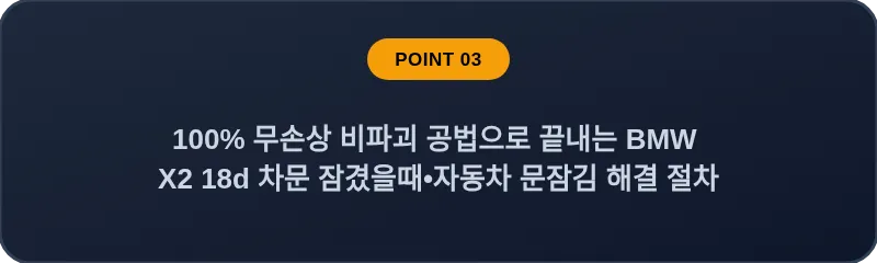100% 무손상 비파괴 공법으로 끝내는 BMW X2 18d 차문 잠겼을때 자동차 문잠김 해결 절차