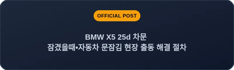 BMW X5 25d 차문 잠겼을때 자동차 문잠김 현장 출동 해결 절차