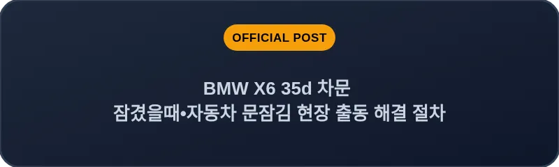 BMW X6 35d 차문 잠겼을때 자동차 문잠김 현장 출동 해결 절차