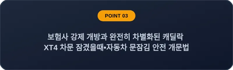 보험사 강제 개방과 완전히 차별화된 캐딜락 XT4 차문 잠겼을때 자동차 문잠김 안전 개문법