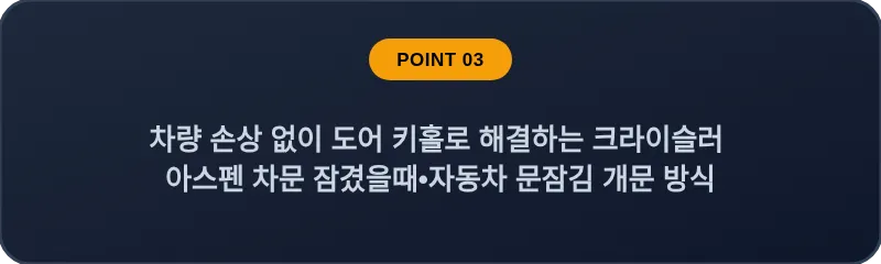 차량 손상 없이 도어 키홀로 해결하는 크라이슬러 아스펜 차문 잠겼을때 자동차 문잠김 개문 방식