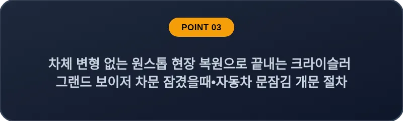 차체 변형 없는 원스톱 현장 복원으로 끝내는 크라이슬러 그랜드 보이저 차문 잠겼을때 자동차 문잠김 개문 절차