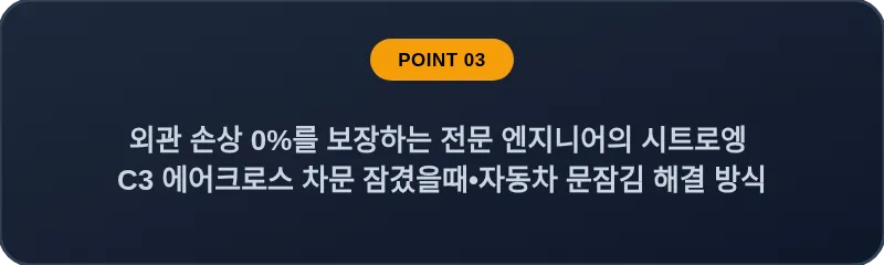 외관 손상 0%를 보장하는 전문 엔지니어의 시트로엥 C3 에어크로스 차문 잠겼을때 자동차 문잠김 해결 방식