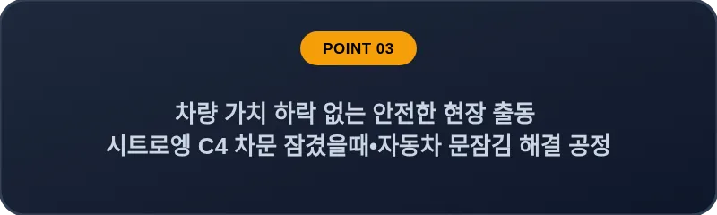 차량 가치 하락 없는 안전한 현장 출동 시트로엥 C4 차문 잠겼을때 자동차 문잠김 해결 공정