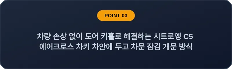 차량 손상 없이 도어 키홀로 해결하는 시트로엥 C5 에어크로스 차키 차안에 두고 차문 잠김 개문 방식