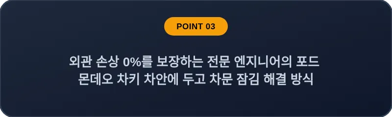 외관 손상 0%를 보장하는 전문 엔지니어의 포드 몬데오 차키 차안에 두고 차문 잠김 해결 방식