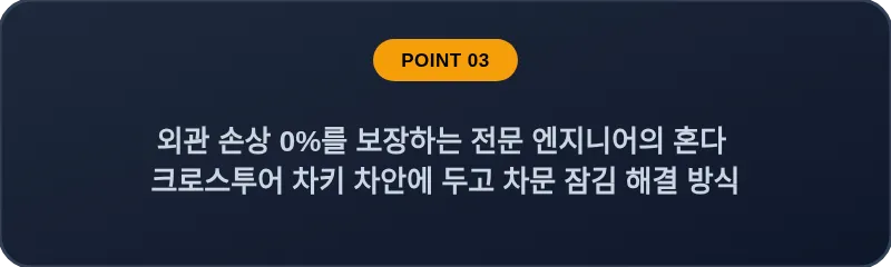 외관 손상 0%를 보장하는 전문 엔지니어의 혼다 크로스투어 차키 차안에 두고 차문 잠김 해결 방식