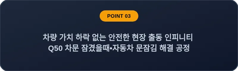 차량 가치 하락 없는 안전한 현장 출동 인피니티 Q50 차문 잠겼을때•자동차 문잠김 해결 공정