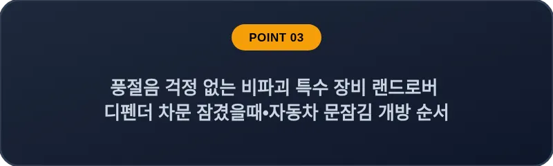 풍절음 걱정 없는 비파괴 특수 장비 랜드로버 디펜더 차문 잠겼을때•자동차 문잠김 개방 순서
